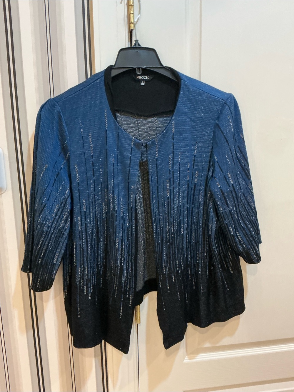 MISOOK Blue to Black Ombre Open-Front jacket with Metallic Detail